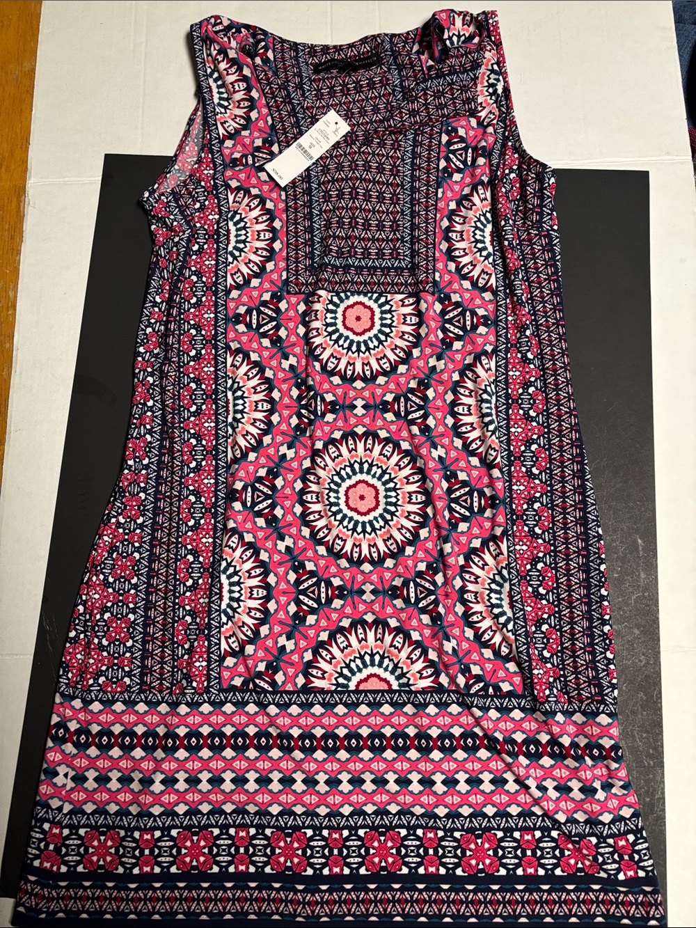 White House Black Market Navy and Pink Patterned Midi Dress